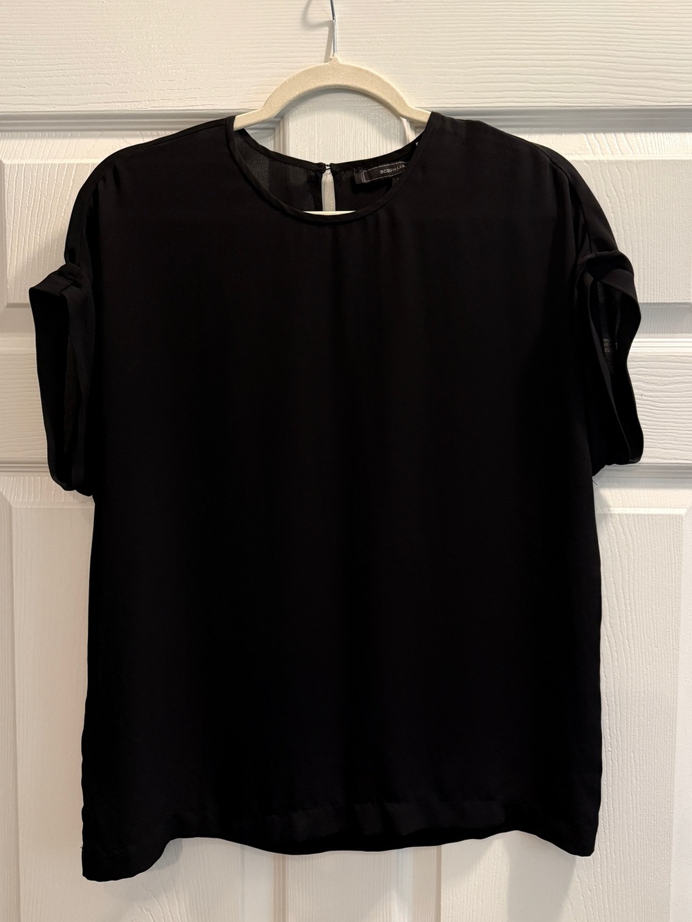BCBGMaxAzria Top Black Sz S Semi Sheer Lightweight Workwear Career Date night